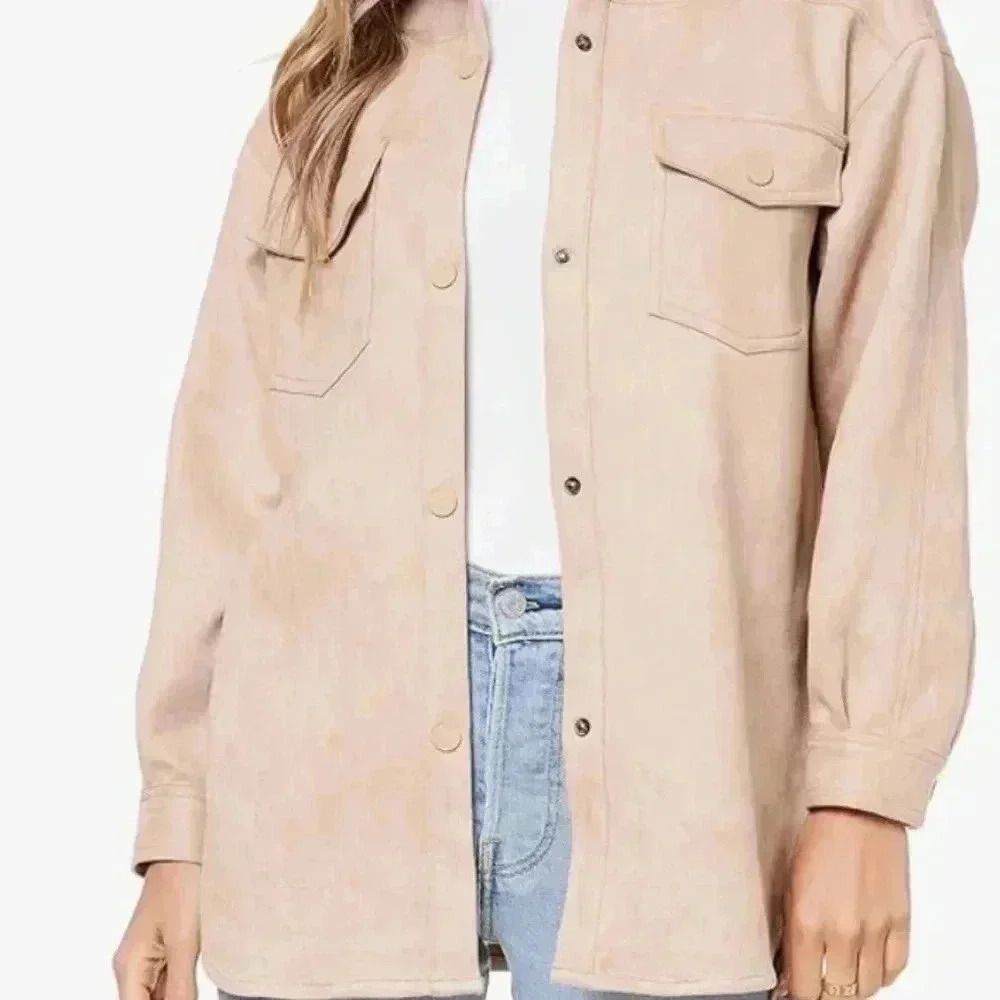 ELODIE Women's Sueded Snap Front Utility Jacket with Chest Pocket Size L